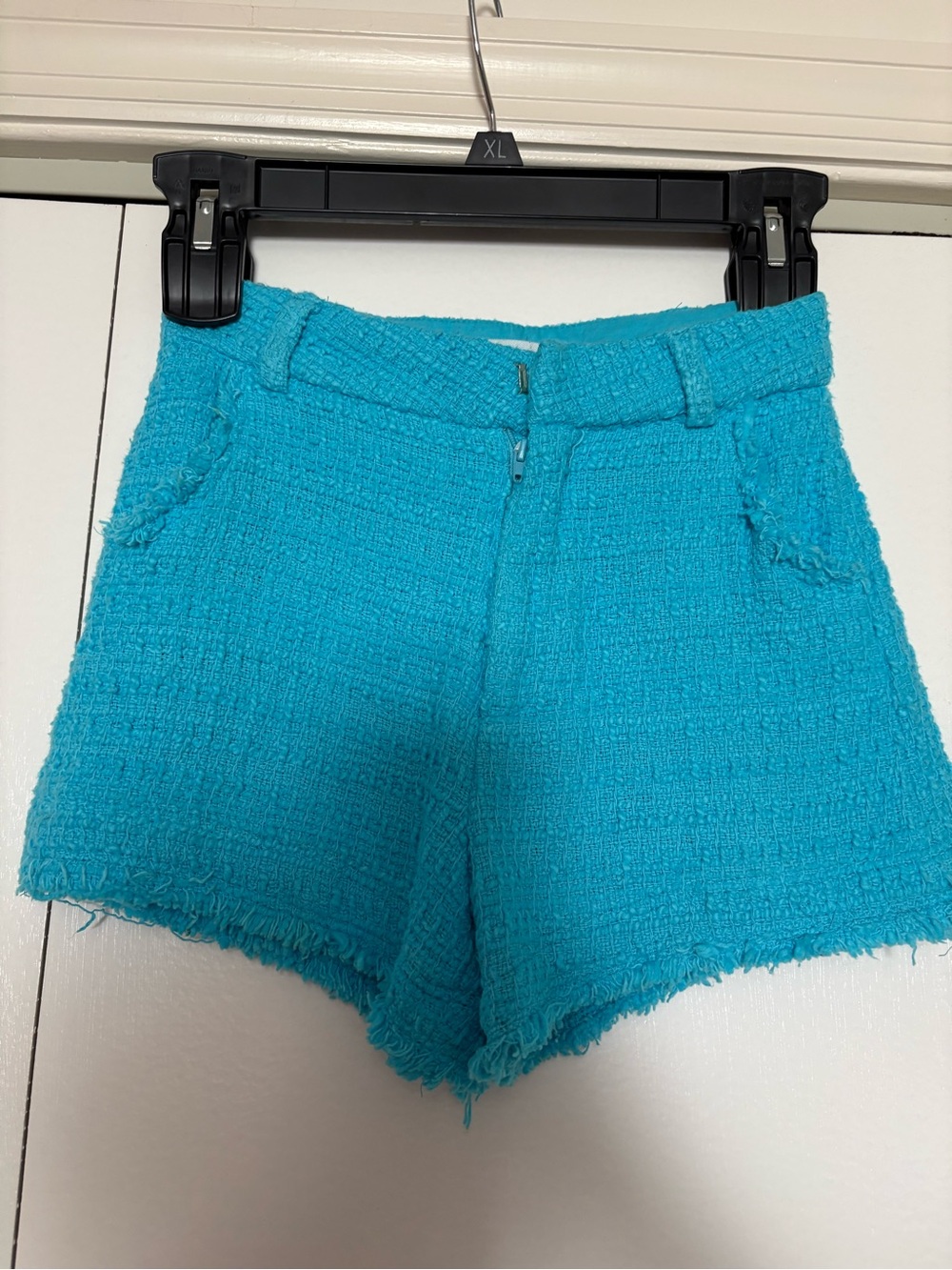 Zara Turquoise High-Waist Tweed Shorts